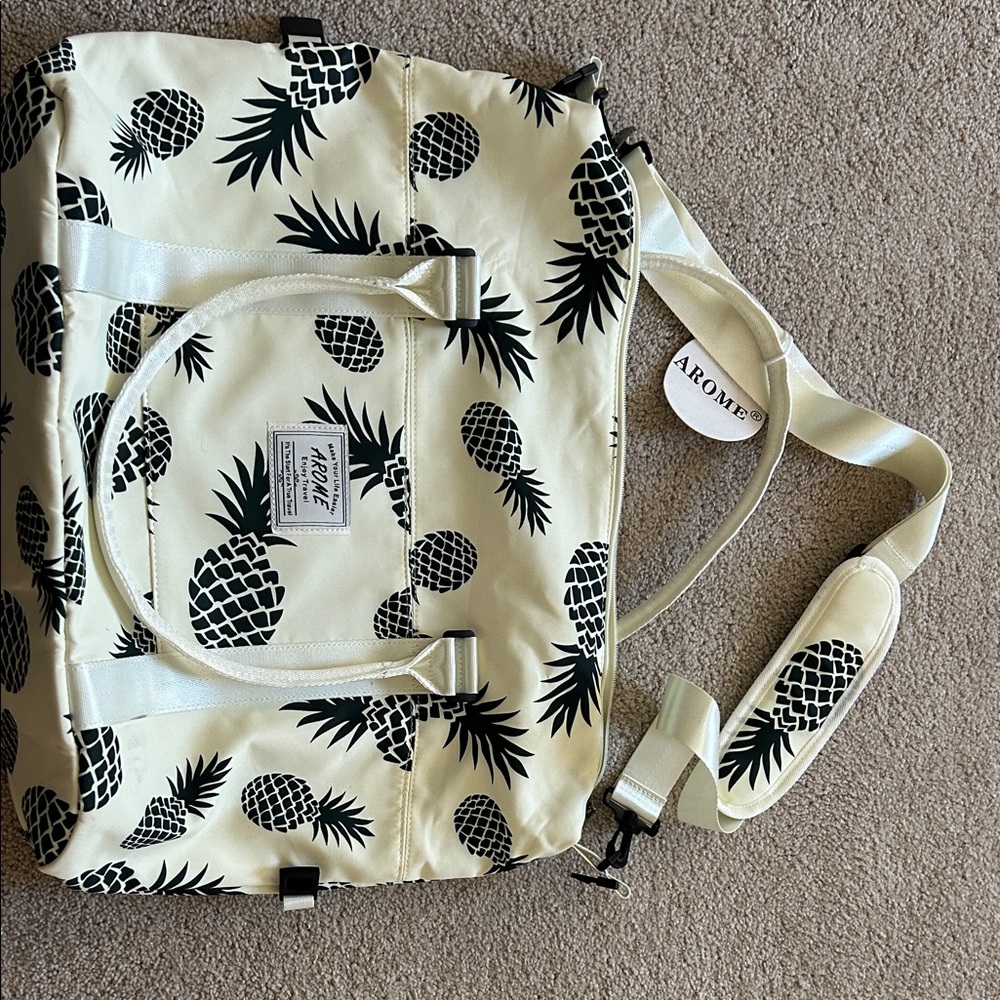 Cream and Black Pineapple Travel Bag